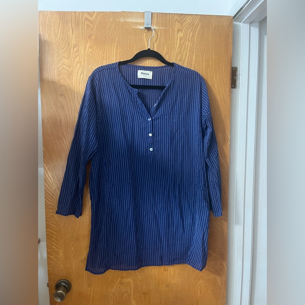 Pietsie pin stripe Blue oversized Tunic Top with Relaxed Fit XS